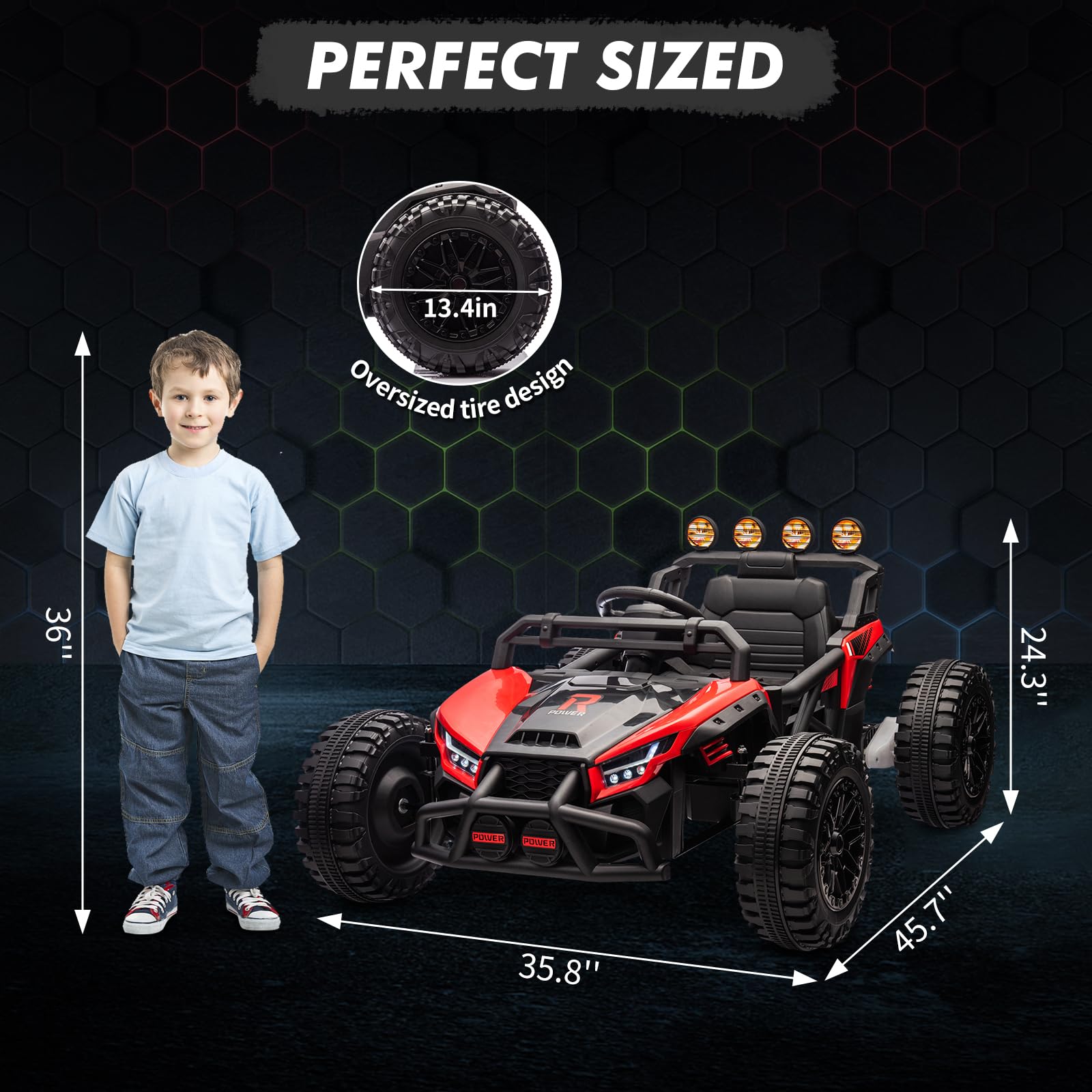 Garvee Ride - P Series: 24V Electric UTV,Ride On Toys for Big Kids,2x130W Powerful Electric Car with Remote Control, 4 Shock Absorbers,LED Lights,Music for Boys and Girls,Red