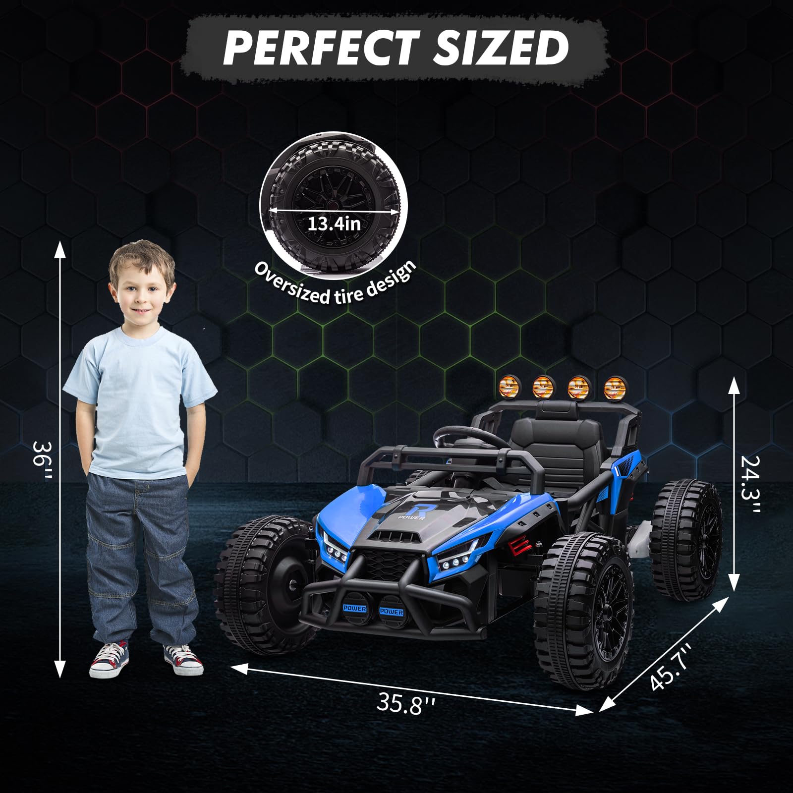 Garvee Ride - P Series: 24V Electric UTV,Ride On Toys for Big Kids,2x130W Powerful Electric Car with Remote Control, 4 Shock Absorbers,LED Lights,Music for Boys and Girls,Blue
