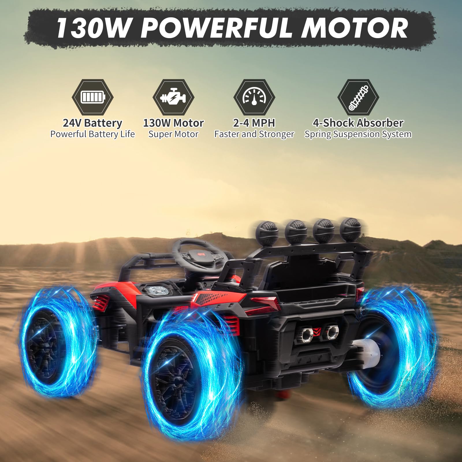 Garvee Ride - P Series: 24V Electric UTV,Ride On Toys for Big Kids,2x130W Powerful Electric Car with Remote Control, 4 Shock Absorbers,LED Lights,Music for Boys and Girls,Red