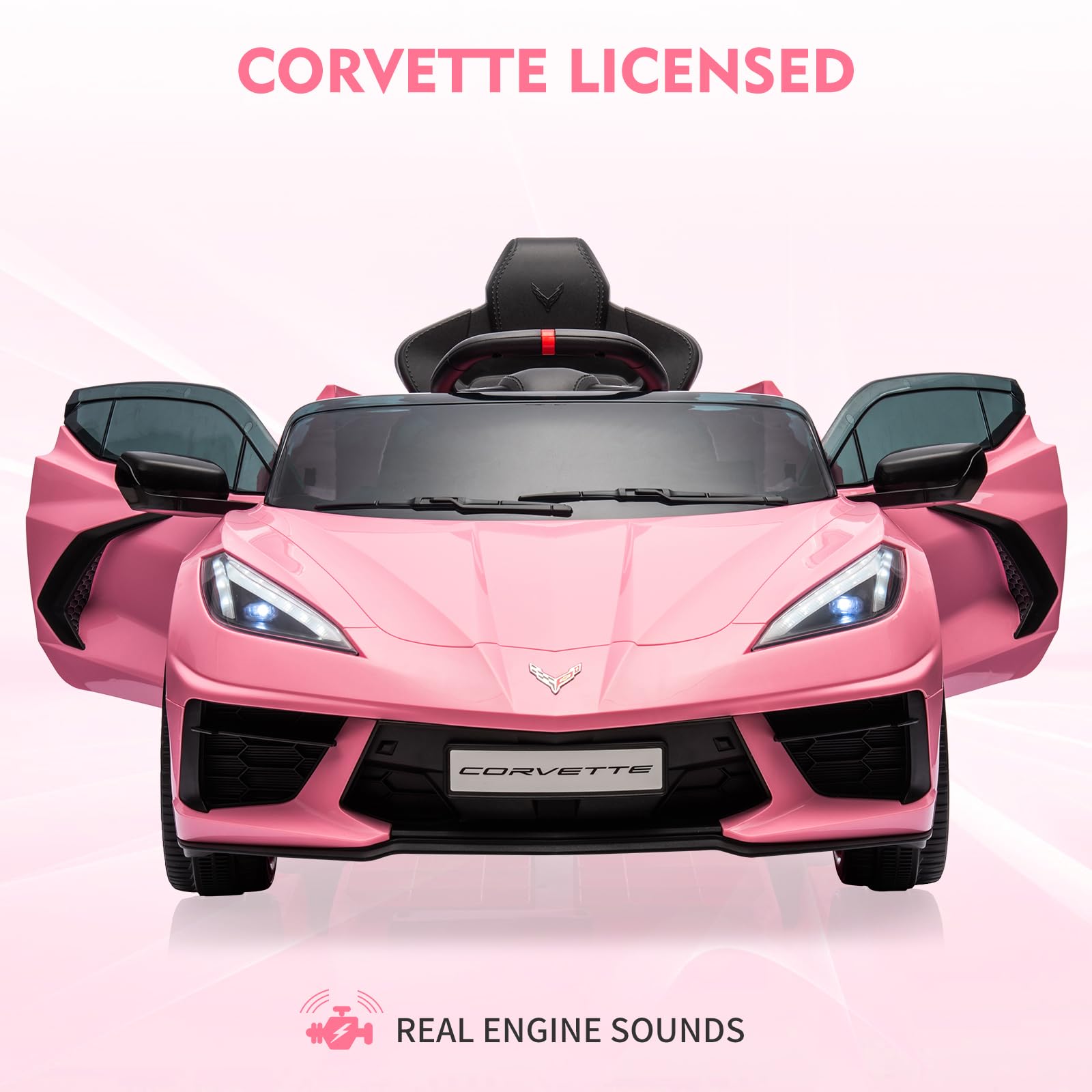 Garvee Ride - P Series: 12V Kids Ride on Car Licensed Corvette Battery Powered Car Toddles Electric Sports Car Toy with Remote Control, Visual Dashboard, LED Lights, Music, Gifts for Boys Girls, Pink