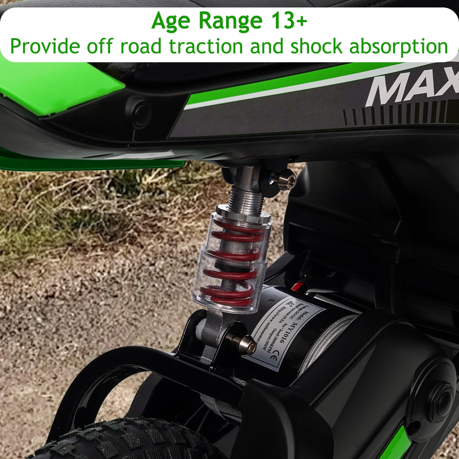 Garvee Ride - T Series: 24V-10A 350W Ride On Electric Dirt Bike For Kids Ages 13+, 14.29MPH, 3-Speed - Green-9