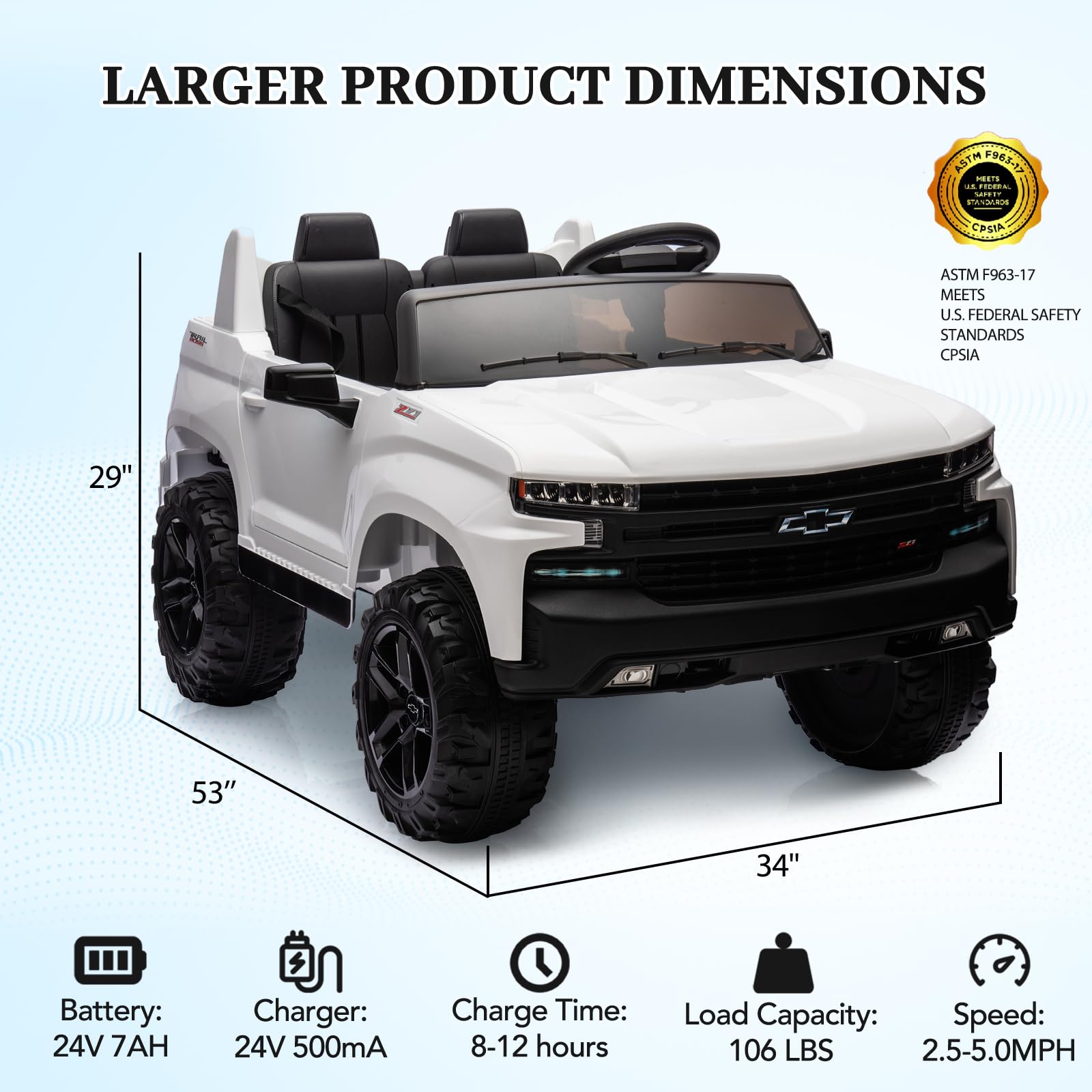 Garvee Ride - P Series: 24V 2-Seater Ride On Car For Kids For 3 - 8 years, Licensed Chevrolet Silverado - White