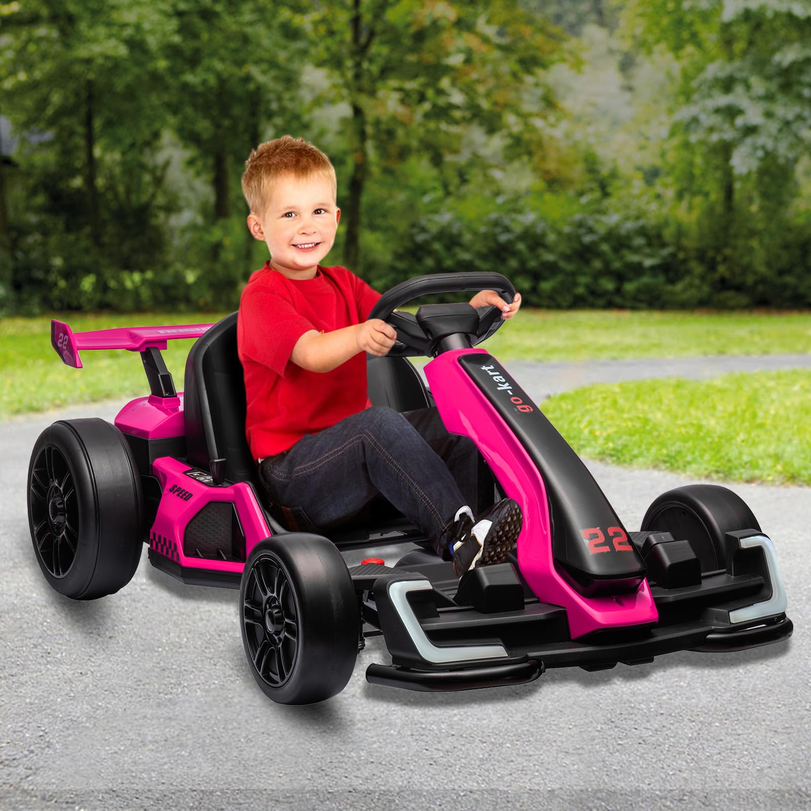 Garvee Ride - G Series: 24V Electric Go Kart, with 300W Strong Motor, Drift/Sport Mode, Big Battery, Eva Tire,Length Adjustment for Outdoor Racing Toy-Rose Red