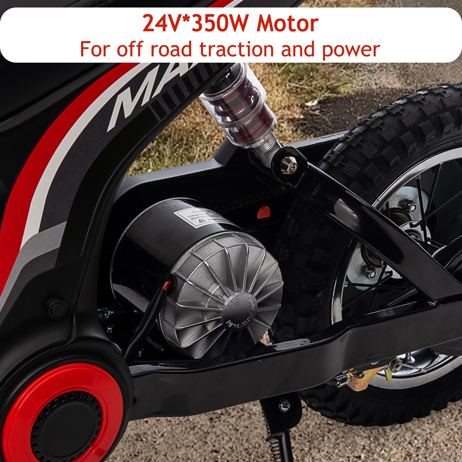 Garvee Ride - T Series: 24V-10A 350W Ride On Electric Dirt Bike For Kids Ages 13+, 14.29MPH, 3-Speed - Red-7