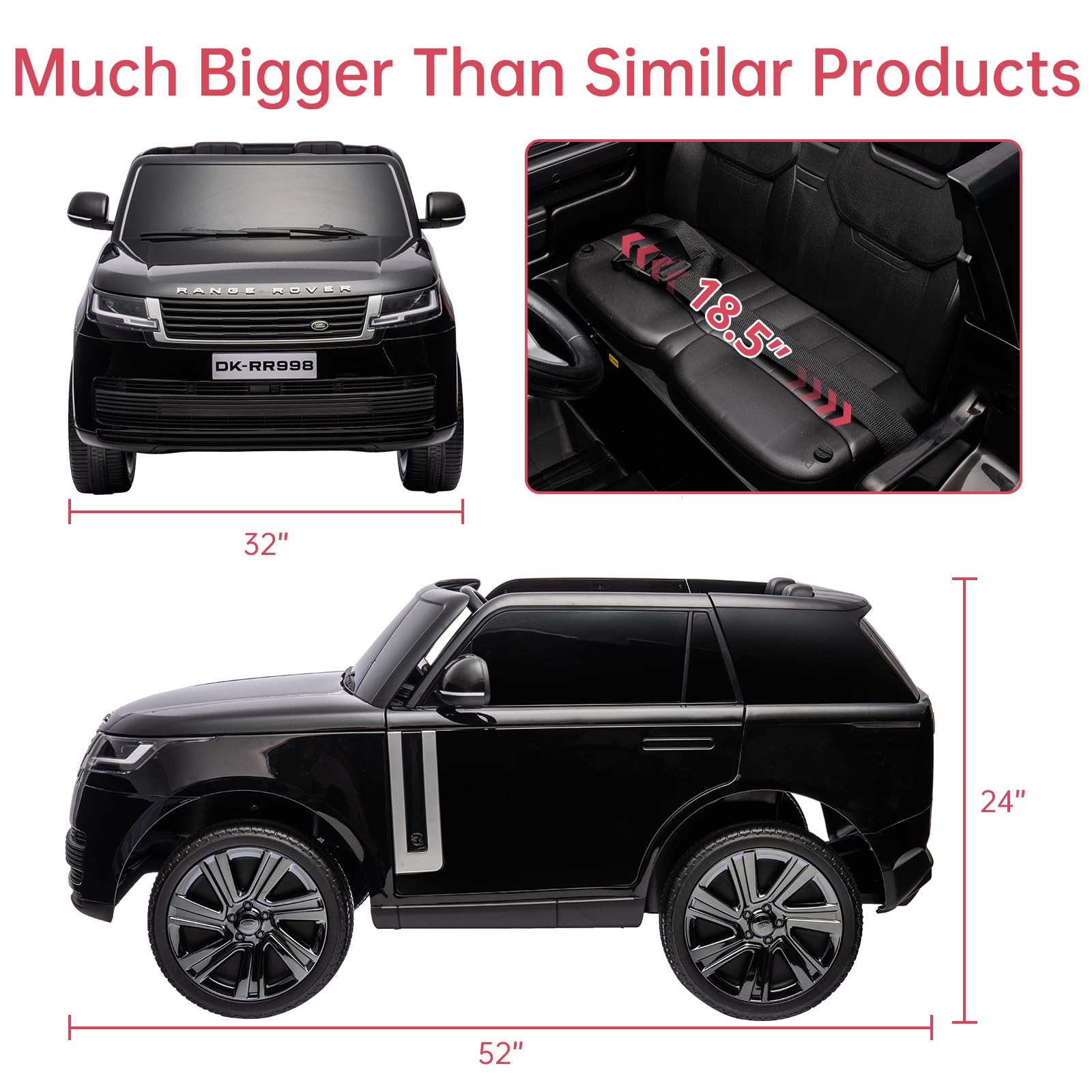 Garvee Ride - P Series: 24V 2-Seater Land Rover Ride-On Car For age 3+, With MP3, 3 Speeds, Remote Control, LED, 4-Wheel Suspension - Black