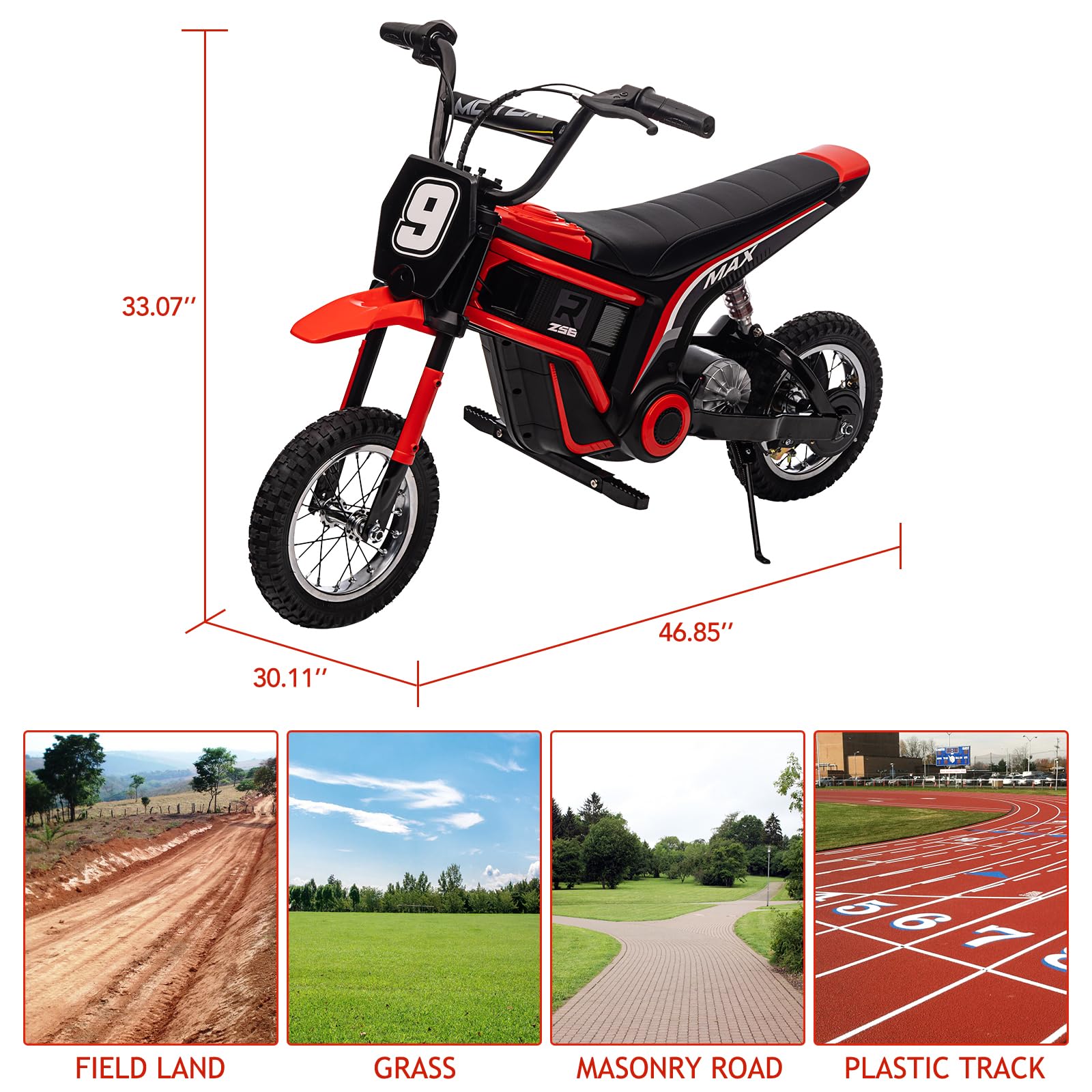 Garvee Ride - T Series: 24V-10A 350W Ride On Electric Dirt Bike For Kids Ages 13+, 14.29MPH, 3-Speed - Red-9