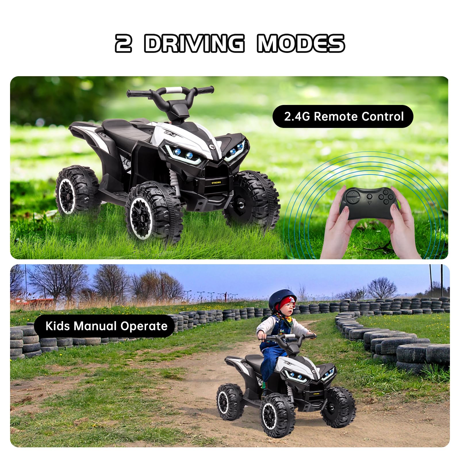 Garvee Ride - P Series: 12V Kids ATV 4 Wheeler, Music, LED Lights, Battery Powered Ride On Toy for Boys Girls, Outdoor Adventure Vehicle White