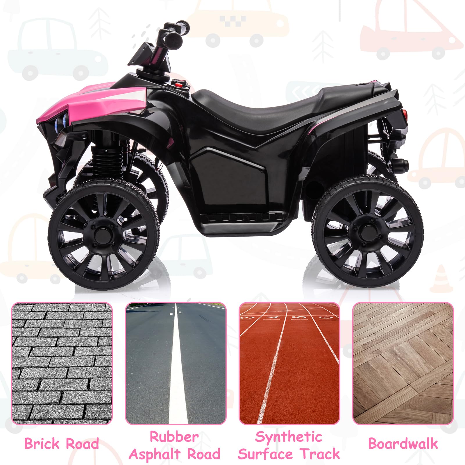 Garvee Ride - P Series: 6V Quad ATV for Kids Toddler 3+ years, Max 55lb Capacity ,With LED, Music, Foot Pedal, Wear-Resistant Wheels, 1.9 MPH - Pink