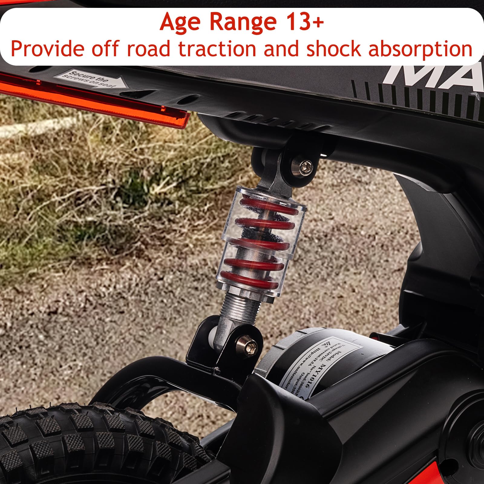 Garvee Ride - T Series: 24V-10A 350W Ride On Electric Dirt Bike For Kids Ages 13+, 14.29MPH, 3-Speed - Red-9