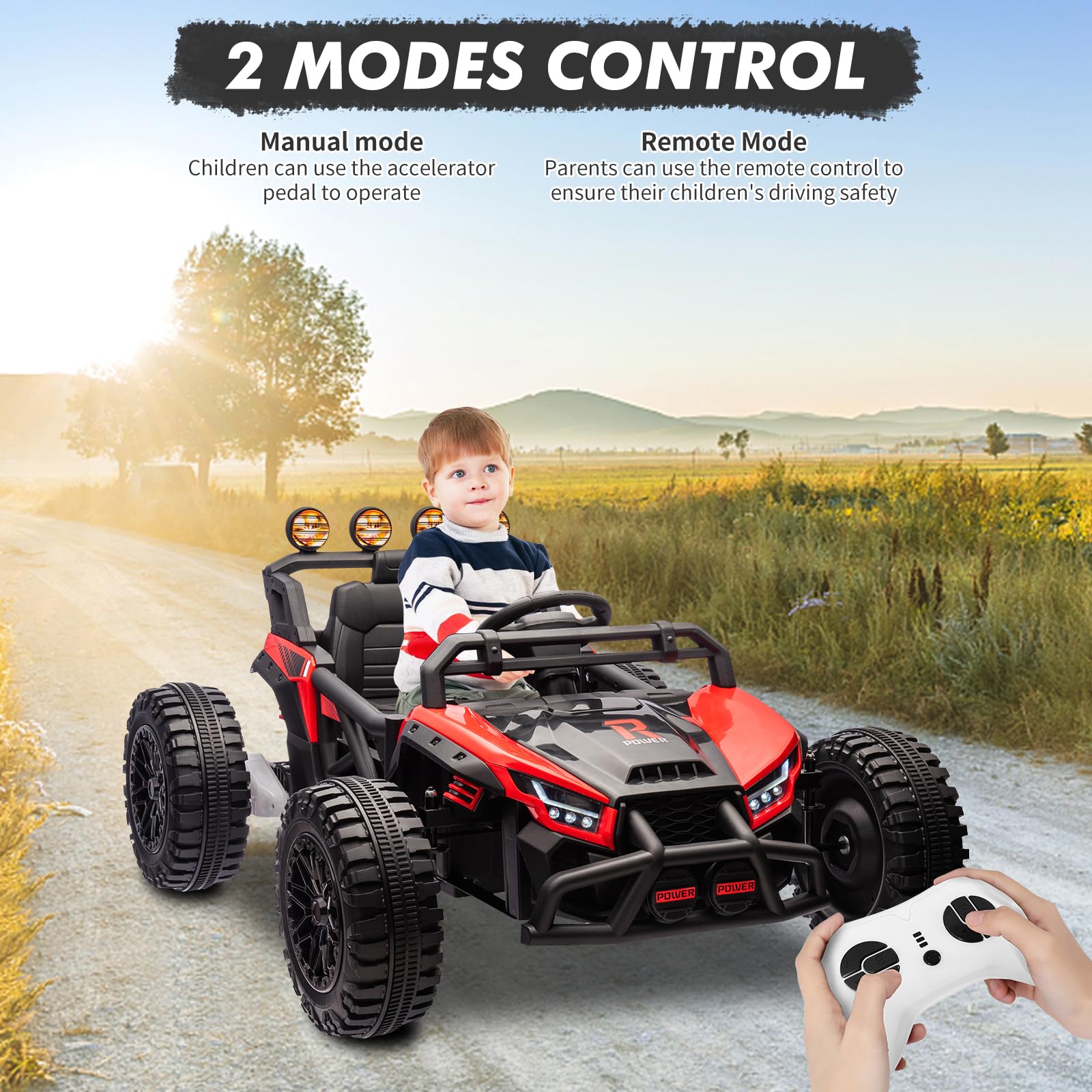 Garvee Ride - P Series: 24V Electric UTV,Ride On Toys for Big Kids,2x130W Powerful Electric Car with Remote Control, 4 Shock Absorbers,LED Lights,Music for Boys and Girls,Red