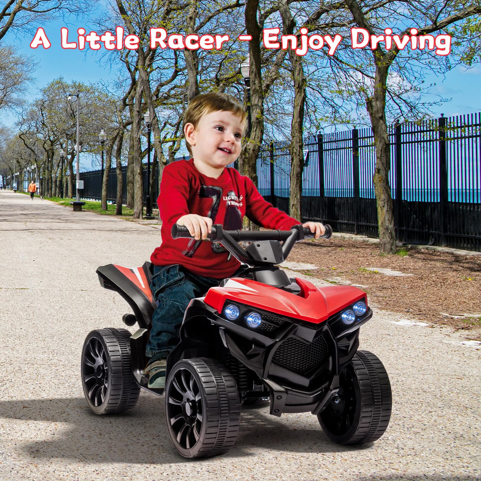 Garvee Ride - P Series: 6V Quad ATV for Kids Toddler 3+ years, Max 55lb Capacity ,With LED, Music, Foot Pedal, Wear-Resistant Wheels, 1.9 MPH - Red