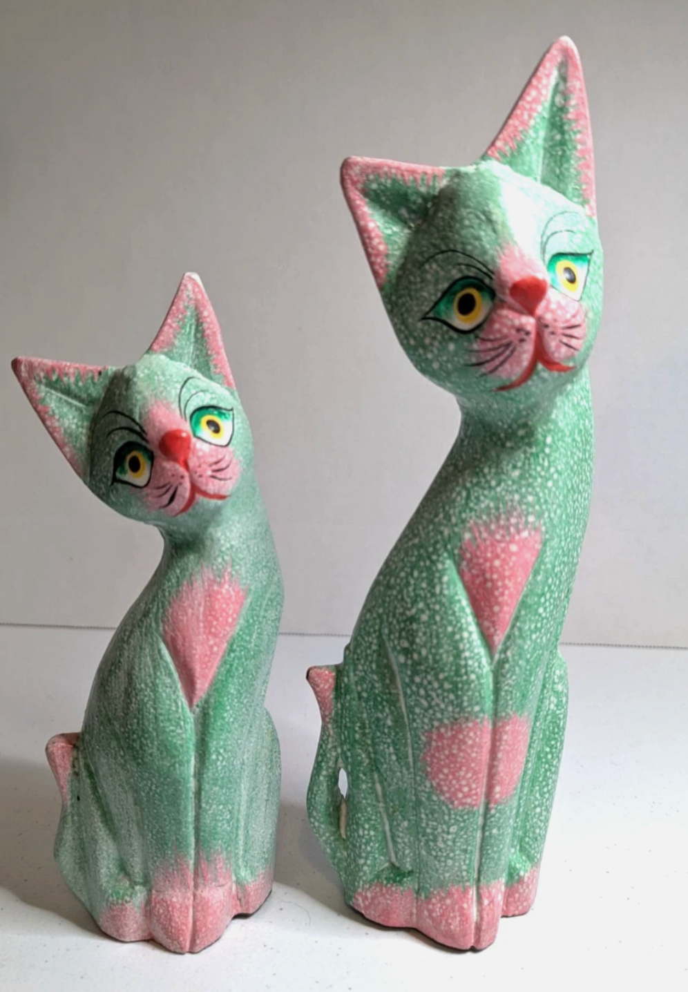 Cat Figures Handmade Wood Bright