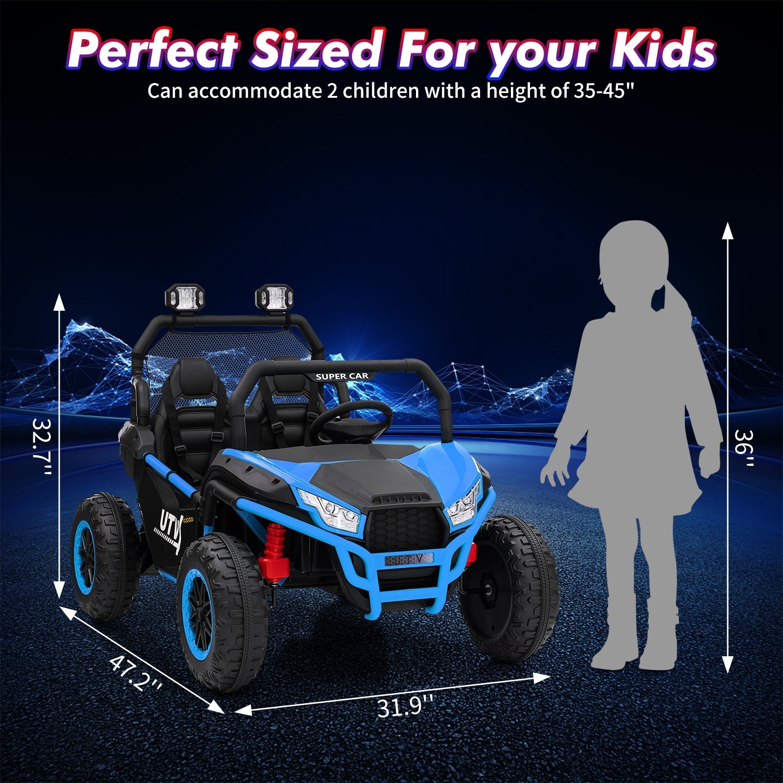 Garvee Ride - P Series: 2 Seater 24V Ride On Car,Electric Vehicle Utv Car for Kids,400W Motors Electric Truck With Remote,4.5MPH Max Speed,Four-Wheel Suspension,Music,Best Gift for Kids,Blue