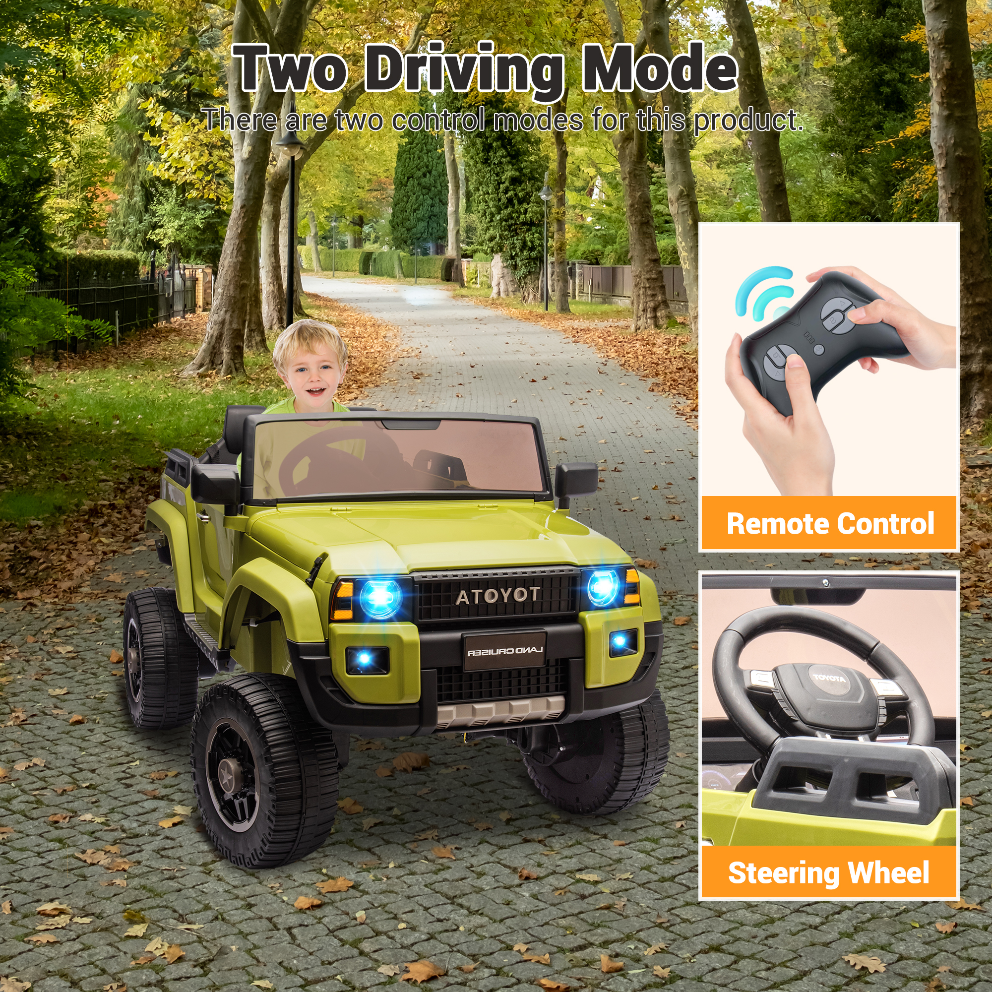 Garvee Ride P Series 24V Kids Electric Ride-On Car w/Parent Remote Control, 4WD/2WD Switch, Bluetooth Music, LED Lights & Shovel – 2-Seater Off-Road Toy for Over 3 Years, ASTM/CPSIA Certified