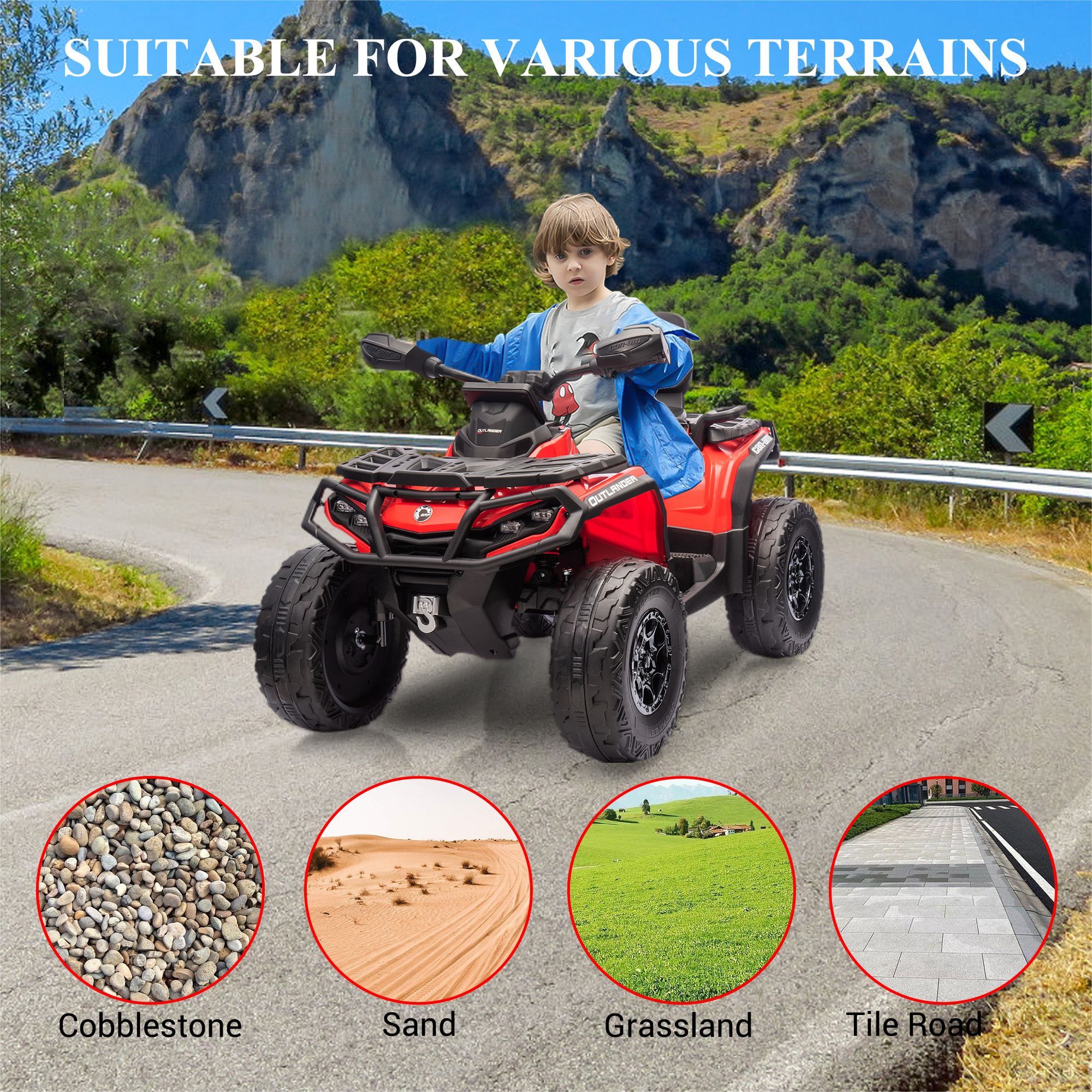 Garvee Ride - P Series: 2 Seater Ride On Car 24V 4WD Electric ATV, Leather Seats, Safety Belt, Bluetooth, Adjustable Speed, Yellow, Outdoor Adventure - Blue