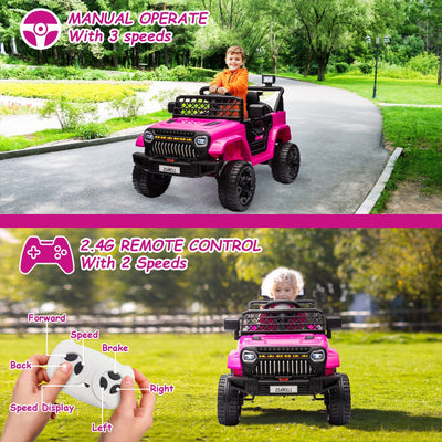 Garvee Ride - P Series: 12V Kids Ride On Truck for Toddles age 3+,with 2.4G Remote Control, Spring Suspension, Battery Display, LED Lights, Music, Battery Powered Ride on Car - Rose Red