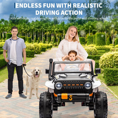 Garvee Ride - P Series: 24V 2 Seater Ride On Truck Car For Kid age 3 - 8 years, w/Remote Control, 4-Wheeler Suspension, 4x55W Powerful Engine, 4WD Battery Powered, LED Lights, Soft Braking - Black and White Mix