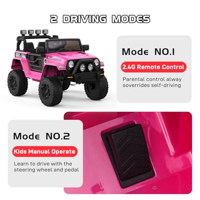 Garvee Ride - P Series: 12V Kids Ride On Truck Car w/Parent Remote Control, Spring Suspension, Led Lights,3 Speed Adjustable, Kids Gift for Boys and Girls - Rose