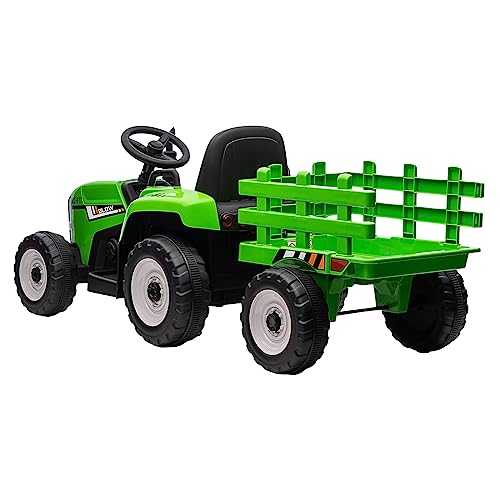 Garvee Ride - P Series: 12V Electric Tractor & Trailer for Kids, 3-6 Yrs - With RC - Green / 25W