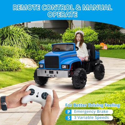 Garvee Ride - P Series: 24V Ride On Car with Remote Control Electric UTV Vehicles with Dump Bed, 4WD Power 4x200W Motors,4xSpring Suspension, 3 Speeds, 2 Seater