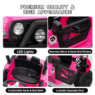 Garvee Ride - P Series: 12V Kids Ride On Truck Car w/Parent Remote Control, Spring Suspension, Led Lights,3 Speed Adjustable, Kids Gift for Boys and Girls - Rose