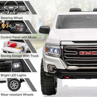 Garvee Ride - P Series: 24V 2-Seater Ride On Truck Car, Licensed GMC Battery Powered Electric Kids Car with Remote Control, LED Lights, MP3, 2 * 200W Motor, 20.5" Large Seat, Ride On Toys for Kids