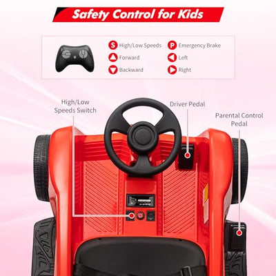 Garvee Ride - P Series: 2 Seaters 4-Wheelers Electric Ride On Toy for Kids, 24V 120W*2 Powerful Motors Max Load 200 Lbs, Two Driver Modes + Remote Control Modes for Toddlers Child with Music, USB, Storage Box, Red