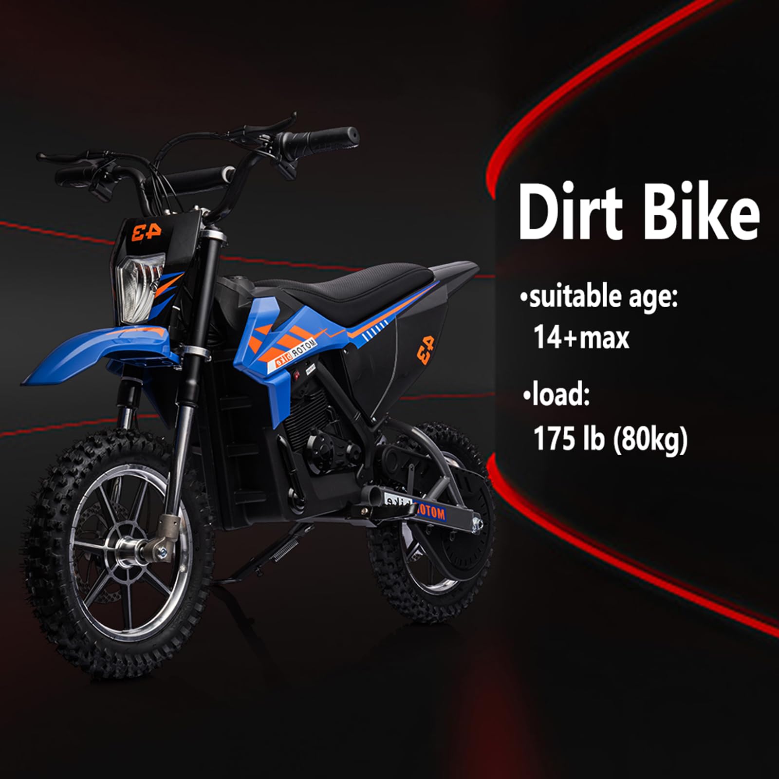 Garvee Ride - T Series: 36V Kids Electric Dirt Bike, 350W/15.5MPH Brushless Motor, LED, Comfortable Leather Seat, 175lbs Max Load Capacity-Blue