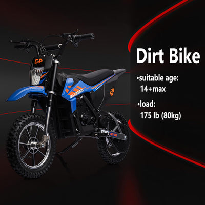Garvee Ride - T Series: 36V Kids Electric Dirt Bike, 350W/15.5MPH Brushless Motor, LED, Comfortable Leather Seat, 175lbs Max Load Capacity-Blue