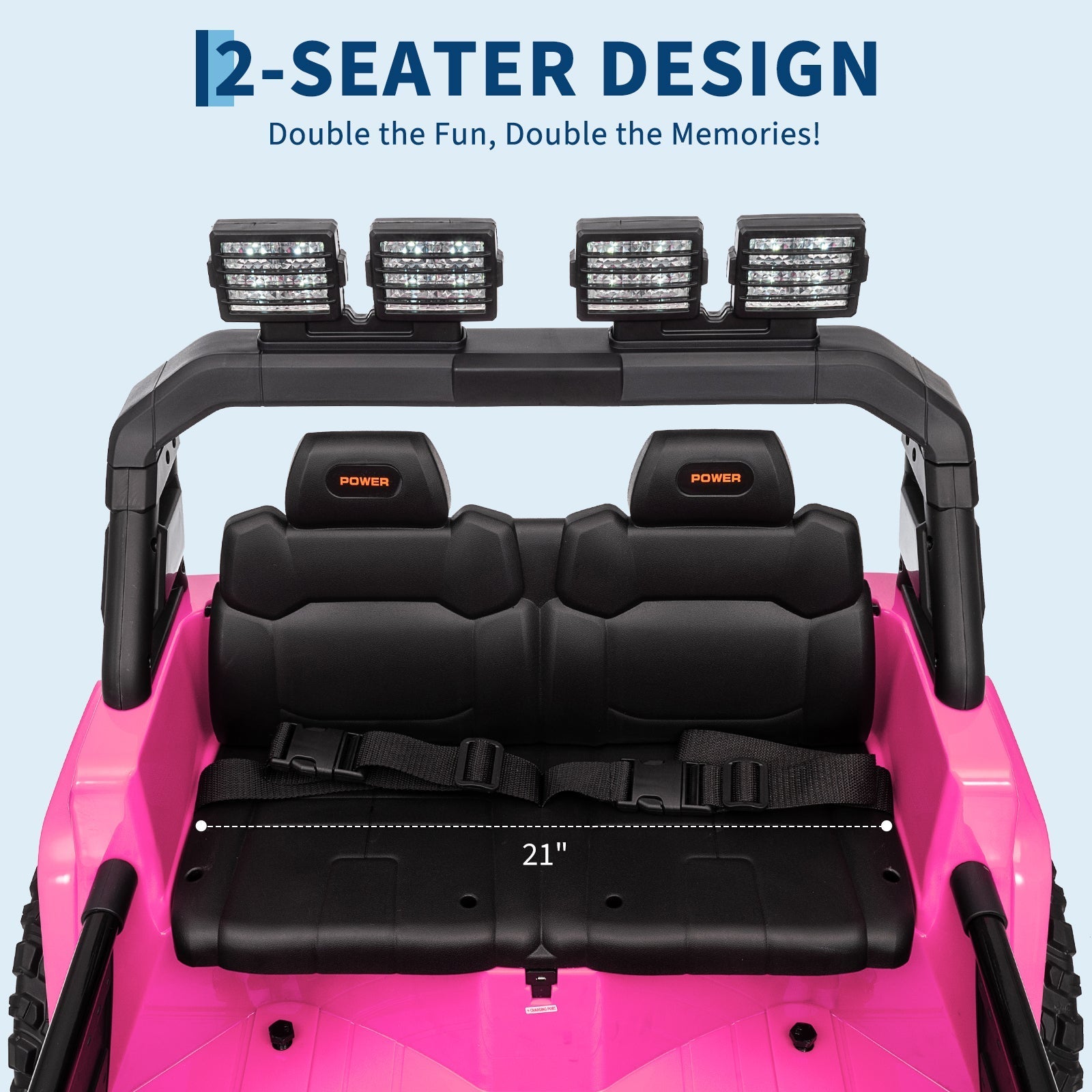 Garvee Ride - P Series: 24V Ride On Car, 4WD 2 Seater Kids' Electric Vehicle Truck with Remote Control, Adjustable Footwell Ride On Truck, 3 Speeds, Led Lights, Bluetooth, Pink