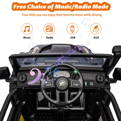 Garvee Ride - P Series: 24V 2 Seater Ride On Truck Car For Kid age 3 - 8 years, w/Remote Control, 4-Wheeler Suspension, 4x55W Powerful Engine, 4WD Battery Powered, LED Lights, Soft Braking - Black