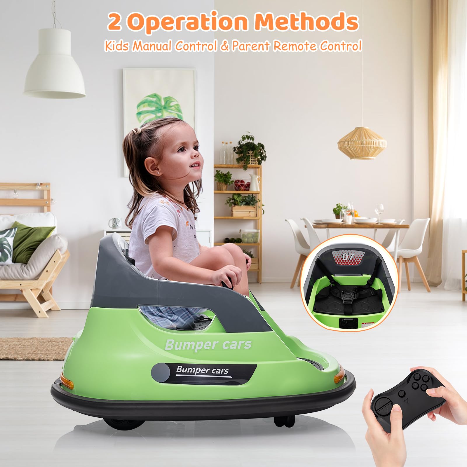 Garvee Ride - P Series: 12V Kids Bumper Car with Remote Control, LED Lights & 360 Degree Spin, Indoor and Outdoor Kids Toy for 18+ Months Kids - Green