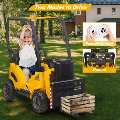 Garvee Ride - P Series: 12V Kids Forklift Ride-On: Indoor/Outdoor Fun, Realistic Design, Music, Speed Switch, 66lb Max Load, Remote Control, Ages 3-7 - Yellow