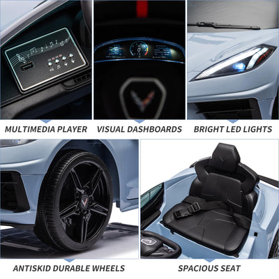 Garvee Ride - P Series: 12V Kids Ride on Car Licensed Corvette Battery Powered Car Toddles Electric Sports Car Toy with Remote Control, Visual Dashboard, LED Lights, Music, Gifts for Boys Girls, Light Blue