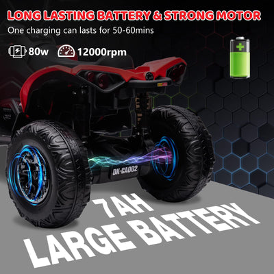 Garvee Ride - P Series: 12V Ride on Toy Car Bombardier Licensed BRP Can-am 4 Wheeler Quad Electric Vehicle, w/LED Lights, Spring Suspension, Bluetooth, Music, USB, Treaded Tires, White - Red