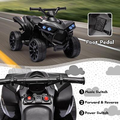 Garvee Ride - P Series: 6V Quad ATV for Kids Toddler 3+ years, Max 55lb Capacity ，With LED, Music, Foot Pedal, Wear-Resistant Wheels, 1.9 MPH - Black