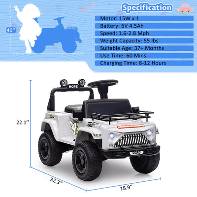 Garvee Ride - P Series: 6V Ride On Car for Toddlers - Battery Powered Electric Car with Music, LED Light, FM, Horn, Rear Storage, 4 Wheels - White