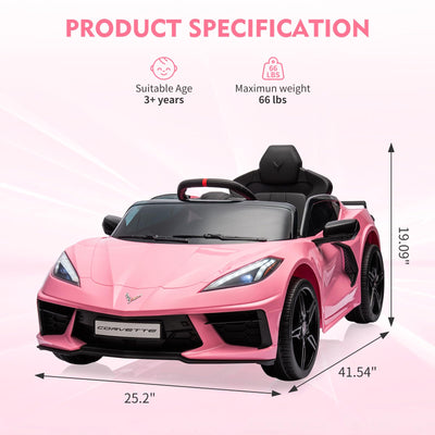 Garvee Ride - P Series: 12V Kids Ride on Car Licensed Corvette Battery Powered Car Toddles Electric Sports Car Toy with Remote Control, Visual Dashboard, LED Lights, Music, Gifts for Boys Girls, Pink