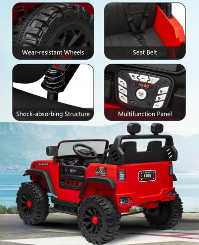 Garvee Ride - P Series: 24V Ride On Car 2 Seater For Kids Age 3+ , XL Electric Vehicles for Big Kids with 20" Wide Seat, 3 Speed, 2x200W Powerful Motor, Suspension, Bluetooth, Music,Power Wheels with Parent Control for Kids to Drive - Red