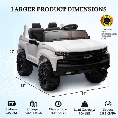 Garvee Ride - P Series: 24V 2-Seater Ride On Car For Kids For 3 - 8 years, Licensed Chevrolet Silverado - White