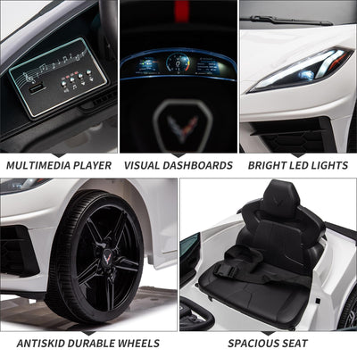 Garvee Ride - P Series: 12V Kids Ride on Car Licensed Corvette Battery Powered Car Toddles Electric Sports Car Toy with Remote Control, Visual Dashboard, LED Lights, Music, Gifts for Boys Girls, White