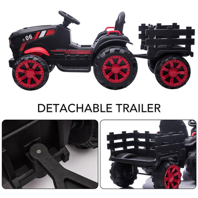 Garvee Ride - P Series: 12V Kids Ride On Tractor with Trailer, LED Lights for Boy Girl - Black