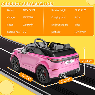Garvee Ride - P Series: 3-8, 12V Licensed Land Rover Ride Electric Car for Kids with Parent Remote Control, MP3 Player, Rocking, Pull Rod - Pink