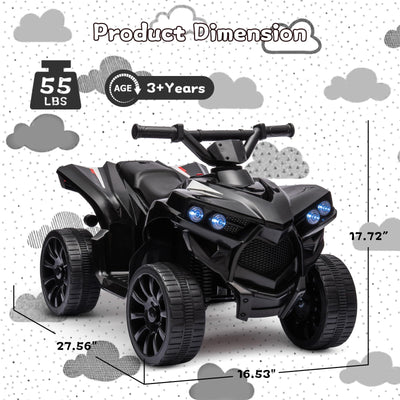 Garvee Ride - P Series: 6V Quad ATV for Kids Toddler 3+ years, Max 55lb Capacity ，With LED, Music, Foot Pedal, Wear-Resistant Wheels, 1.9 MPH - Black