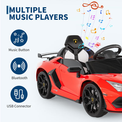 Garvee Ride P Series 12V Electric Ride-On Car for Kids | Licensed Lamborghini Battery-Powered Sports Car with Remote Control, 2 Speeds, Sound System, LED Headlights, Hydraulic Doors - Red
