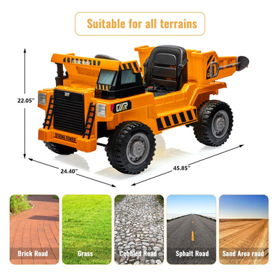 Garvee Ride - P Series: 12V Kids Ride on Dump Truck + Remote Control + Electric Dump Bed + USB MP3 Player + Safety Features + All-Terrain Tires + Indoor & Outdoor Fun