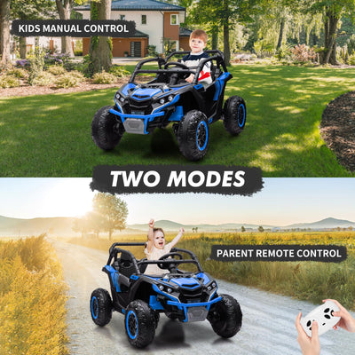 Garvee Ride - P Series: 24V Ride On Utv For Kids,2 Seater 4WD Electric Truck With Remote Control, High And Low Speed Adjustment, Led Lights, 4 Shock Absorbersm,One Click Start, Music Player(Blue)