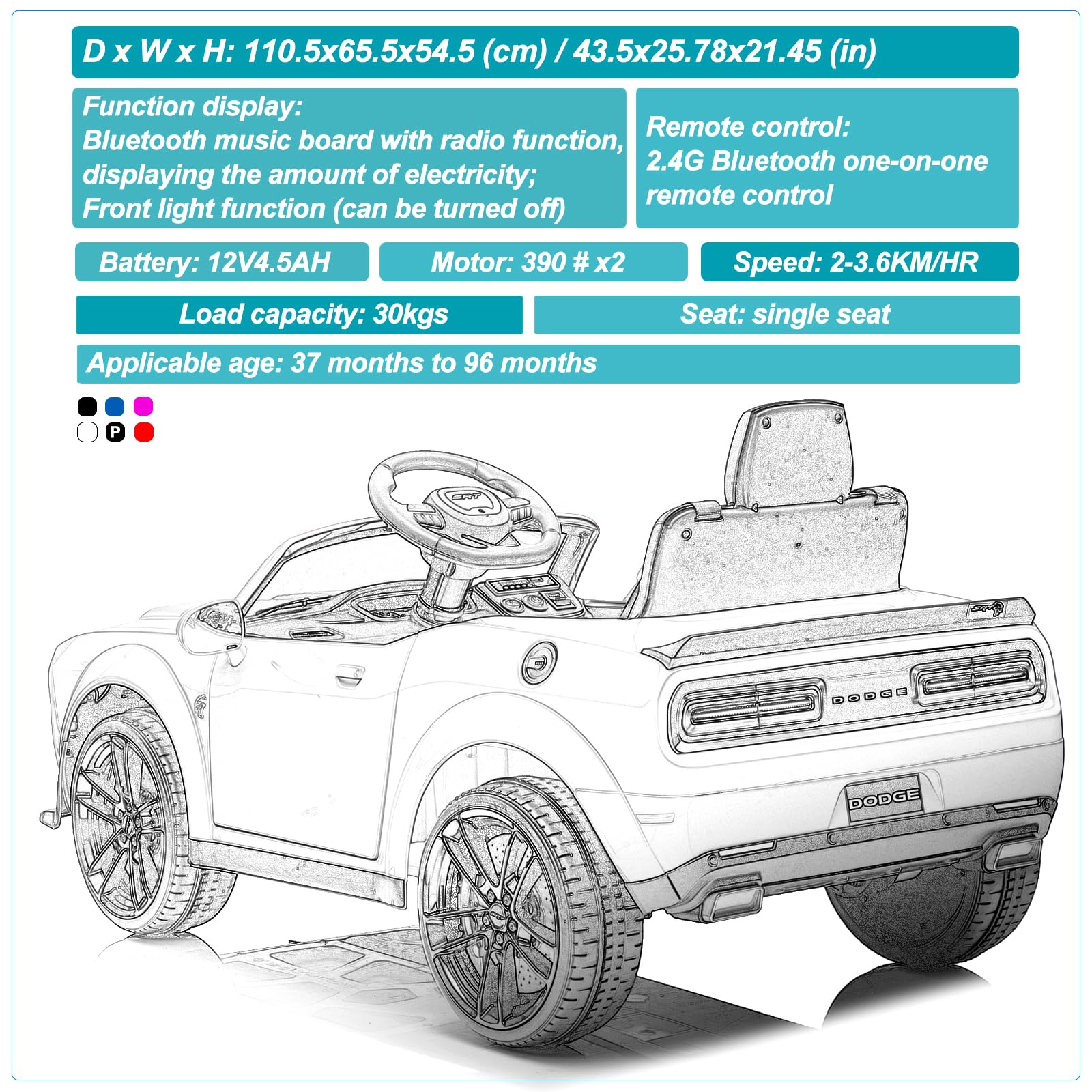 Garvee Ride - P Series: 12V Electric Vehicles Battery Powered with Remote Control, LED Lights, Bluetooth, MP3 for Boys Girls - White