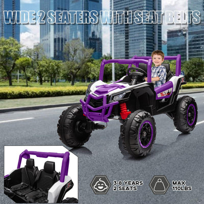 Garvee Ride - P Series: 24V 2-Seater Ride-On UTV: 4WD, Remote Control, Metal Frame, EVA Wheels, LED Lights, Spring Suspension, for Ages 3+ - Purple