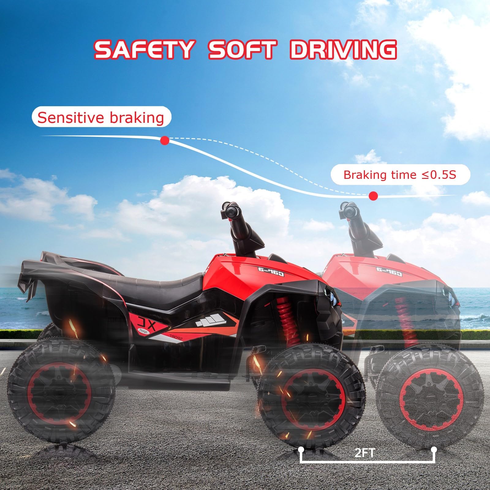 Garvee Ride - P Series: 12V Kids Quad ATV 4 Wheeler with Music, LED Lights for Boys & Girls - Red